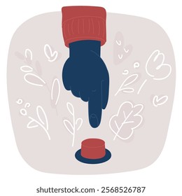 Cartoon vector illustration of The hand in a suit presses the button.
