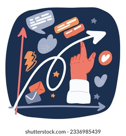 Ilustración vectorial de caricatura de la gráfica de elevación de la mano, diagrama sobre oscuro