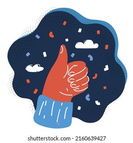 Dibujo vectorial de la ilustración del pulgar de la mano arriba gesto sobre el fondo oscuro.