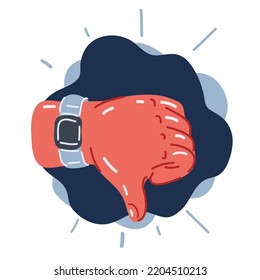 Cartoon vector illustration of Hand thumb down. Rejection symbol over dark backround