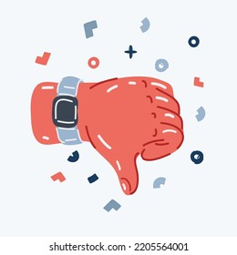 Cartoon vector illustration of Hand thumb down. Rejection symbol