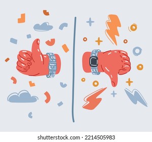 Cartoon vector illustration of Hand Thumb Up and Hand Thumb Down Icon. Like and Dislike Symbol.