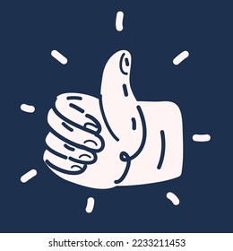 Cartoon vector illustration of Hand Thumb Up dark and white image