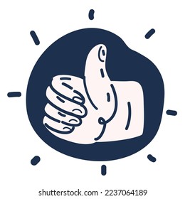 Cartoon vector illustration of Hand thumb up black and white image