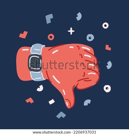 Cartoon vector illustration of Hand thumb down on dark background. Rejection symbol over dark backround