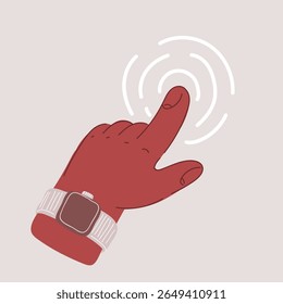 Cartoon vector illustration of hand touching screen area