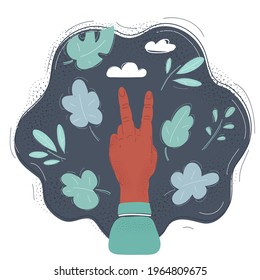 Cartoon vector illustration of hand with two finger on dark backgrund.