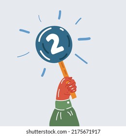 Cartoon vector illustration of hand with two point number in