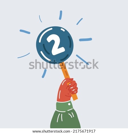 Cartoon vector illustration of hand with two point number in