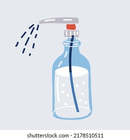 Cartoon vector illustration of hands antiseptic bottle
