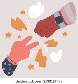 Cartoon vector illustration of Hands gesture play rock paper scissors game process.