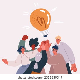 Illustration vectorielle dessinée à la main donne cinq mains dans un geste de succès ensemble. Bulles au-dessus
