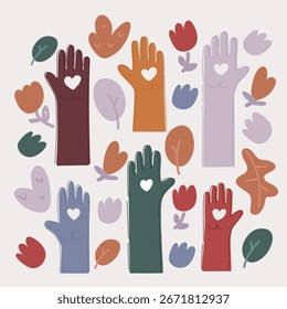 Cartoon vector illustration of hands with heart symbol on it