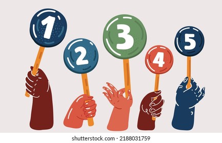 Ilustración vectorial de dibujos animados Manos con las manos del banner de puntuación de puntos numéricos.