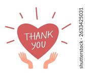 Cartoon vector illustration of hands holding heart symbol with 
