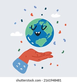 Cartoon vector illustration of Hands is holding small earth