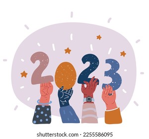 Cartoon vector illustration of hands holding Changes Coming in 2023.