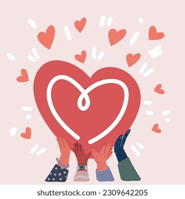 Cartoon vector illustration of hands holding a heart vector cartoon illustration. Valentine's Day, love, relationships. Charity Symbol