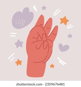 Cartoon vector illustration of Hands holding gestures. Hand Showing heart, ok, like, pointing finger and waving palm. Trendy hands poses vector set. Body language signs and symbols for communication