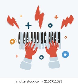 Cartoon vector illustration of hands playing piano, music concept