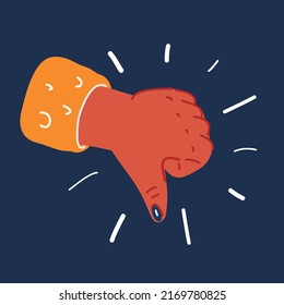 Cartoon vector illustration of Hands with thumbs down signals over dark backround