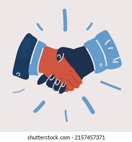 Cartoon vector illustration of Handshake business handshake. Agreement concept. Interaction of different races persons