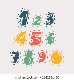Cartoon vector illustration of Handwritten Numbers in different colors on white background.