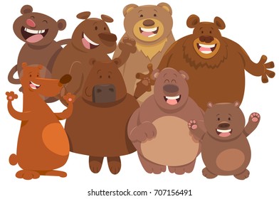 Cartoon Vector Illustration of Happy Bears Wild Animal Characters Group