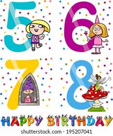 Cartoon Vector Illustration of the Happy Birthday Anniversary Designs for Girls