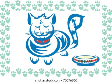 cartoon vector illustration of happy cat with cream / The cat that got the cream