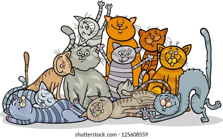 Cartoon Vector Illustration Of Happy Cats Or Kittens Group