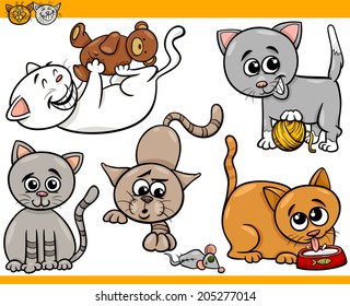 Cartoon Vector Illustration of Happy Cats or Kittens Pets Set