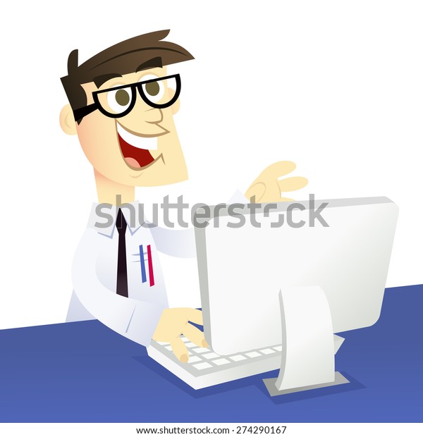 Cartoon Vector Illustration Happy Computer Geek Stock Vector (Royalty ...