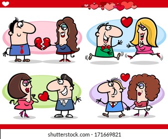 Cartoon Vector Illustration of Happy Couples in Love on Valentines Day or Valentine Cards