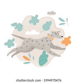 Cartoon vector illustration of A happy dog running fast in a park