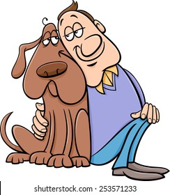 Cartoon Vector Illustration of Happy Dog with his Owner