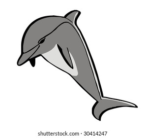 Cartoon vector illustration of a happy dolphin jumping ideal for digital stamp or decal