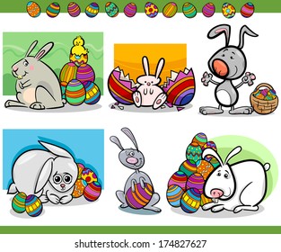 Cartoon Vector Illustration of Happy Easter Themes with Bunny and Paschal Eggs