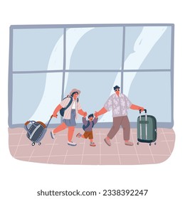 Cartoon vector illustration of Happy family Happy family travel and vacations concept.