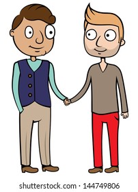 Cartoon Vector Illustration Of Happy Gay Homosexual Men Couple