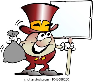 Cartoon Vector illustration of a Happy Golden Egg Mascot holding a big Sign