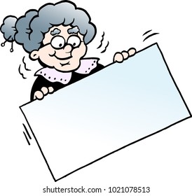 Cartoon Vector illustration of a Happy Grandmother holding a Sign