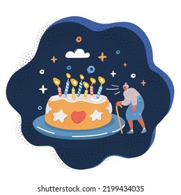 Cartoon vector illustration of Happy Granny with Birthday Cake.