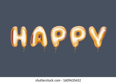Cartoon vector illustration of Happy Greeting Card. Flying Balloons on dark.