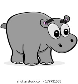 Cartoon vector illustration of a happy hippo looking right