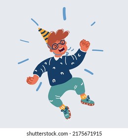 Cartoon vector illustration of Happy jumping boy celebration