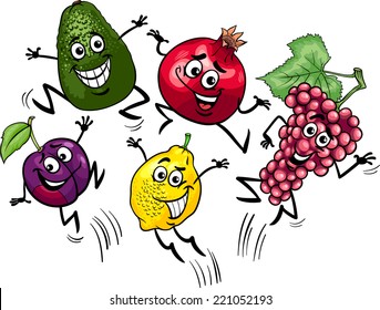 Cartoon Vector Illustration of Happy Jumping Fruits Food Characters