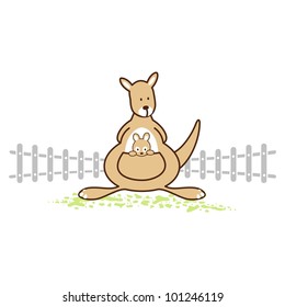 Cartoon vector illustration of a happy kangaroo