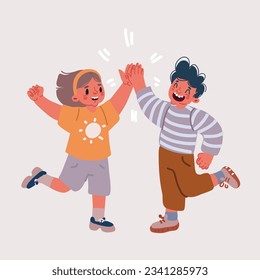 Cartoon vector illustration of Happy kids giving five to each other