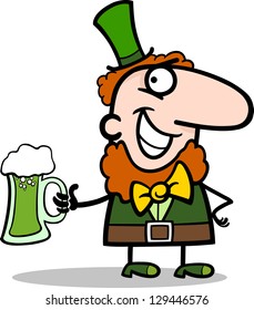 Cartoon Vector Illustration of Happy Leprechaun with Pint of Green Beer on St Patrick Day Holiday